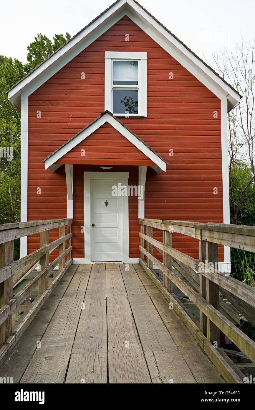 Historic Murchison house, a stilt house part of Britannia Shipyards National Historic Site in Richmond, BC (Greater Vancouver). Stock Photo