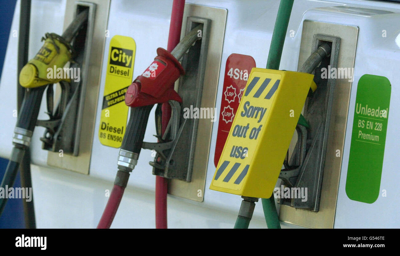 A Petrol station pump at Tesco, in Leicestershire, as petrol stations