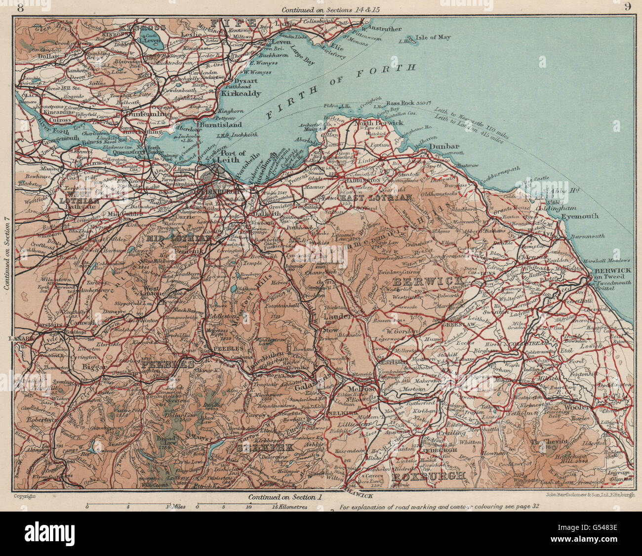 SCOTLAND SOUTH EAST. Firth of Forth Fife Lothian Borders Berwick, 1932 old map Stock Photo