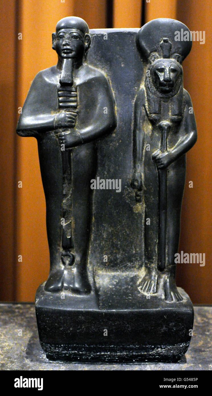 Ancient Egypt. Ptah and Sekhmet.  7th-6th c. BC. Late Period, 26th Dynasty. Basalt. The State Hermitage Museum. Saint Petersburg. Russia. Stock Photo