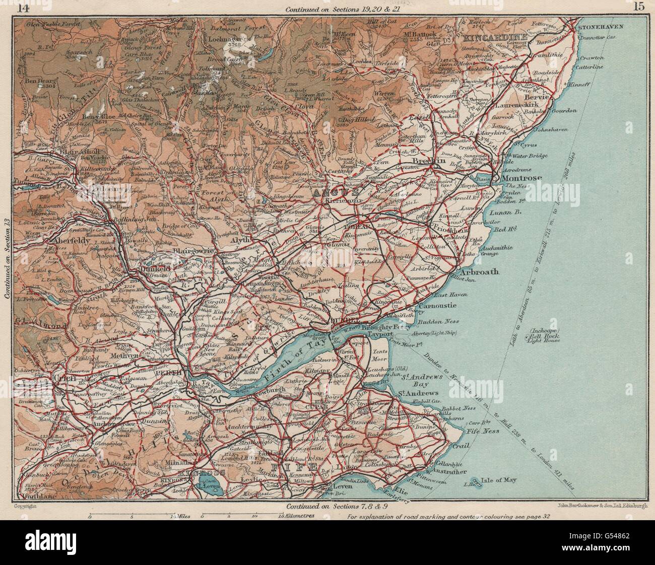 SCOTLAND EAST. Tayside & Fife. Firth of Tay. Vintage map plan, 1932 Stock Photo