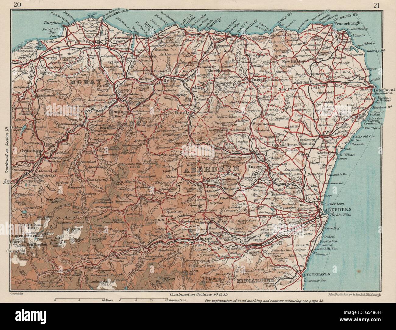 GRAMPIAN. Abderdeenshire Banff Moray Elgin. Vintage map plan. Scotland, 1932 Stock Photo