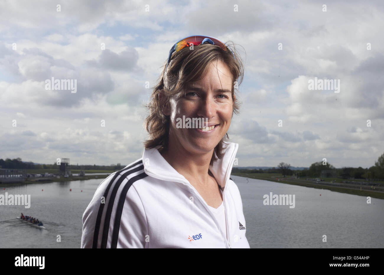 Three-times Olympic rowing silver medalist, world champion and London 2012 hopeful Katherine Grainger MBE, cheered on teams from five East London schools today as they raced in the EDF Community Rowing Challenge at Eton College Rowing Centre, Dorney Lake. Stock Photo