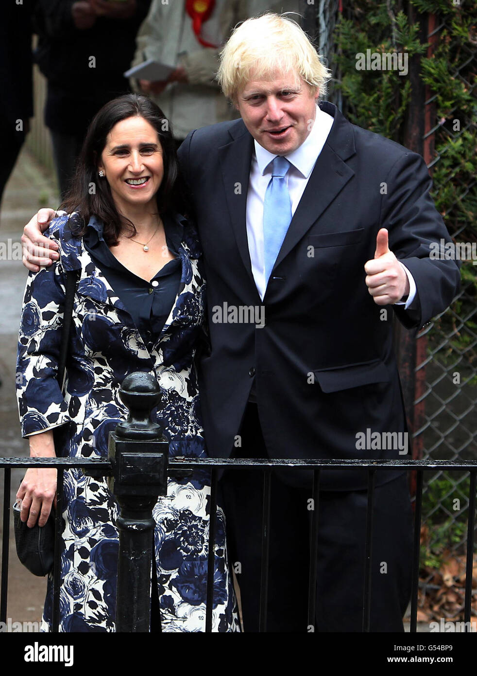 Boris Johnson and his wife Marina Wheeler leave their local polling station in London after voting in the mayoral and council elections. Stock Photo