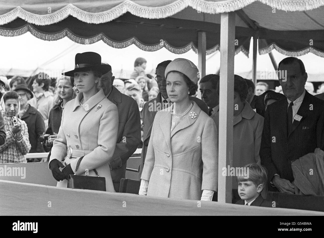 Queen Elizabeth II and Princess Anne at the Royal Windsor Horse Show in the Home Park of Windsor castle. Stock Photo