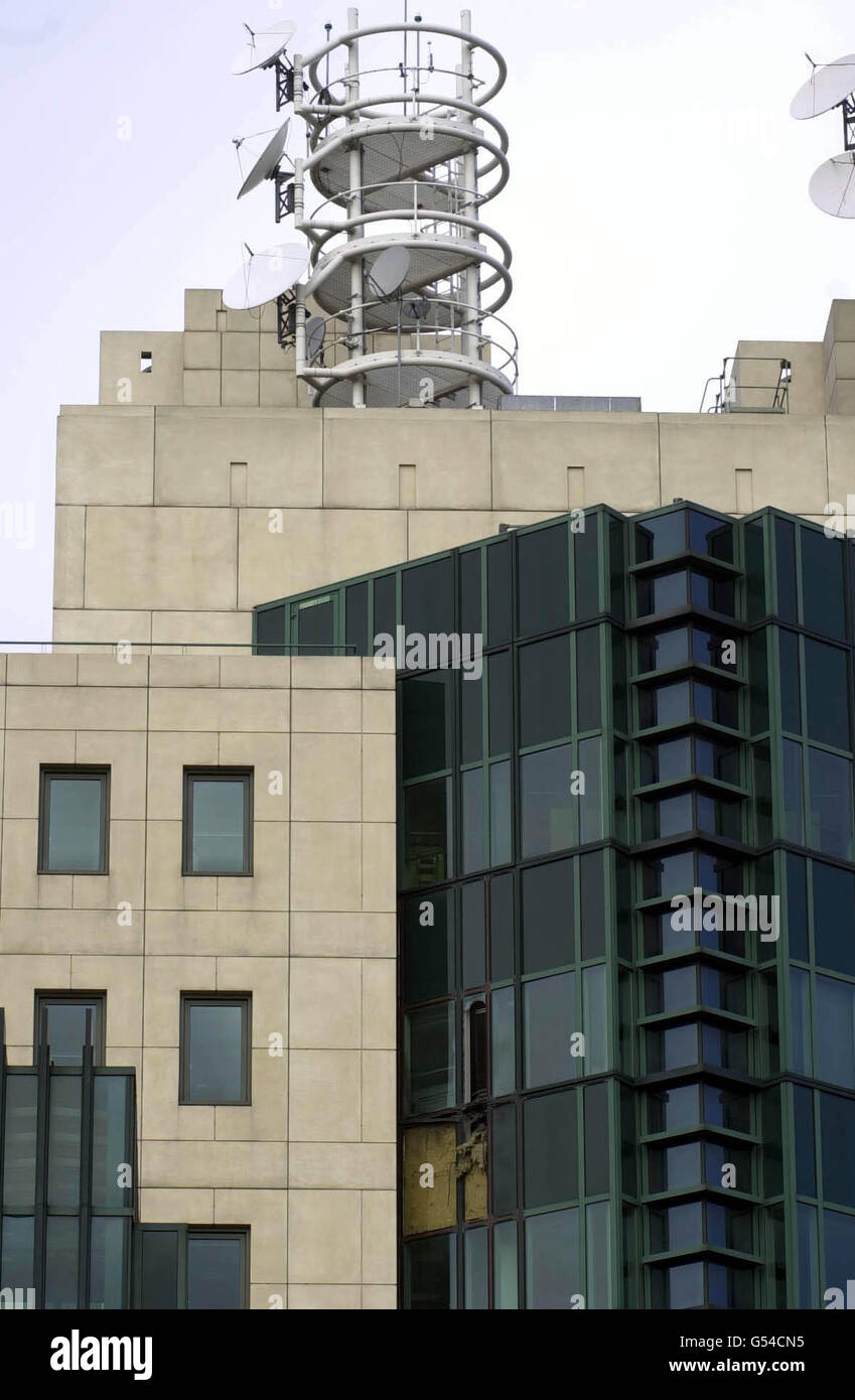 The headquarters of MI6 after it was rocked by a blast last night. Anti-terrorist police launched a full-scale probe after the explosion at the heart of Britain's foreign intelligence service in London. Stock Photo