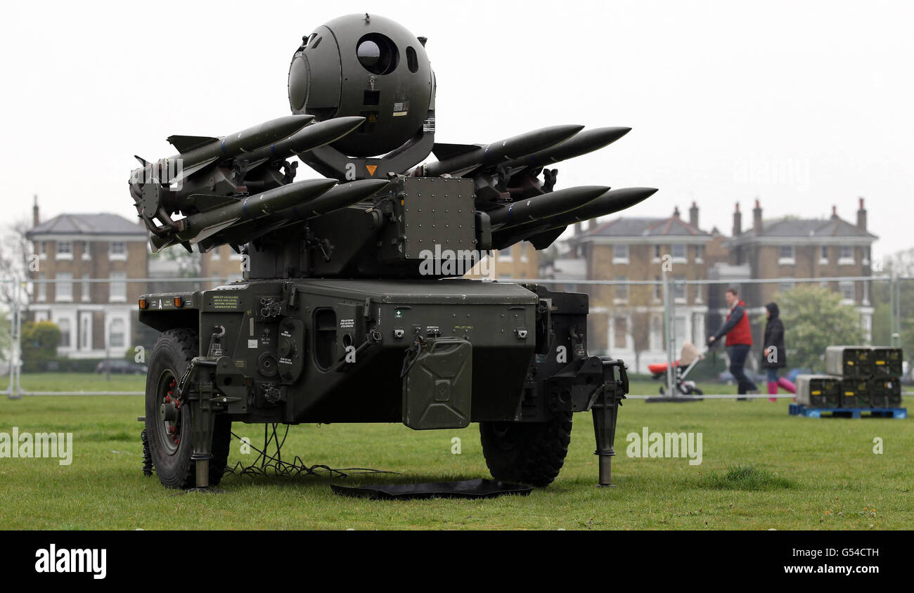 A Rapier short range air defence system at Blackheath, London, ahead of a training exercise designed to test military procedures prior to the Olympic period. Stock Photo