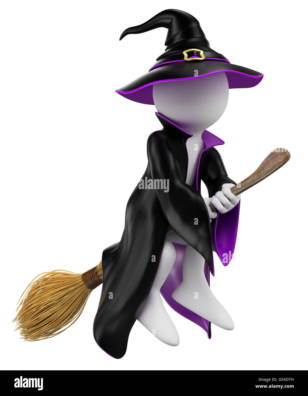 3d white people. Halloween. Witch flying on her broomstick. Isolated ...