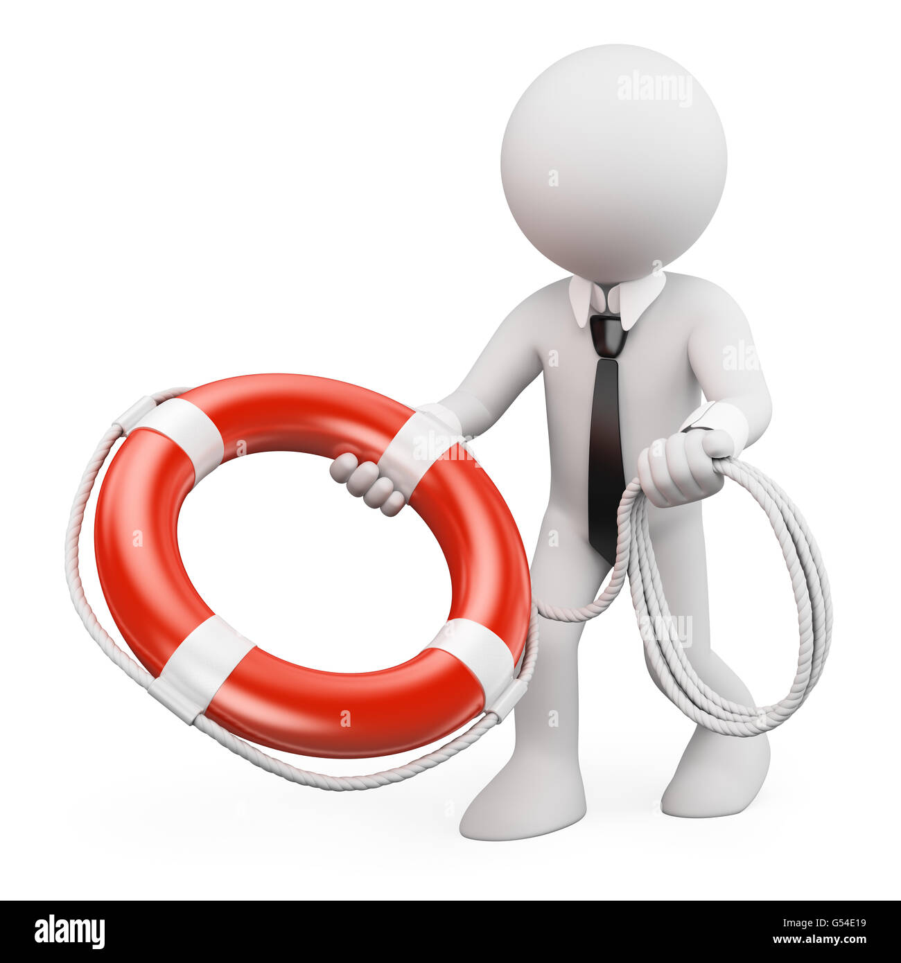 3d white people. Businessman throwing a life preserver. Isolated white background Stock Photo