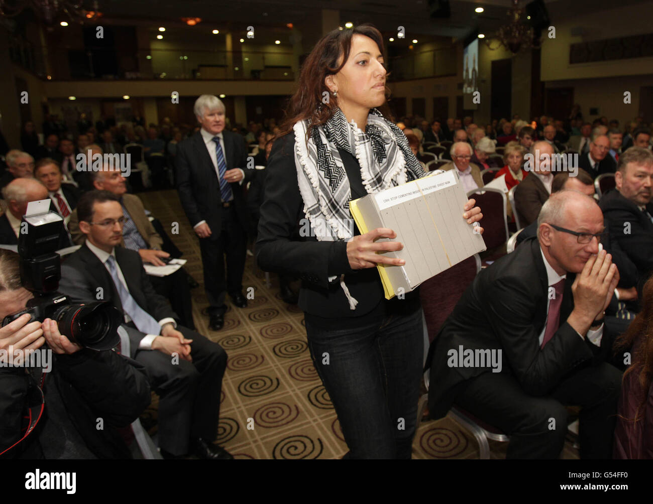 Protestors from the Irish Palestine Solidarity Campaign interrupt the
