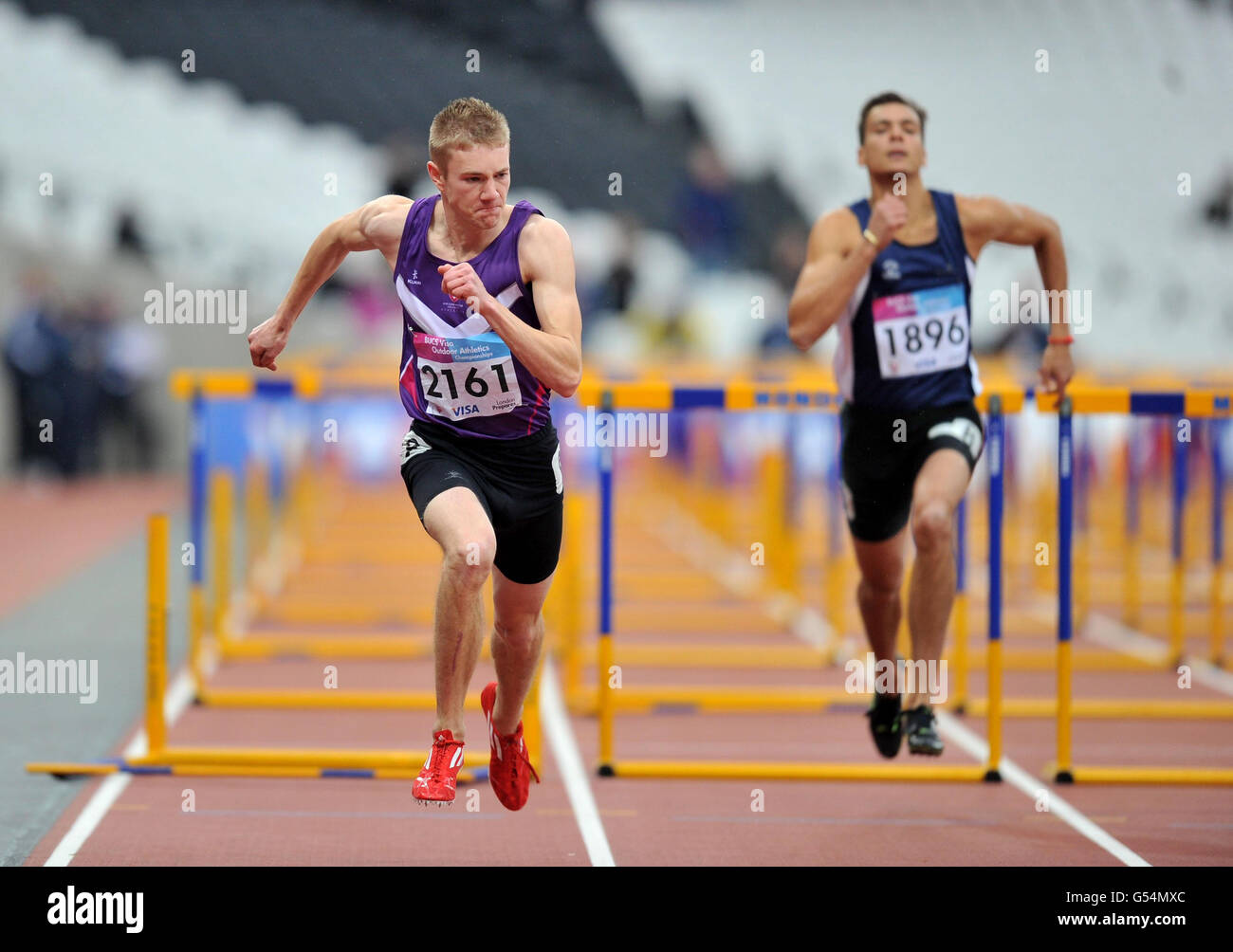 Benedict Kelk competes in the Men's 110m Hurdles during the
