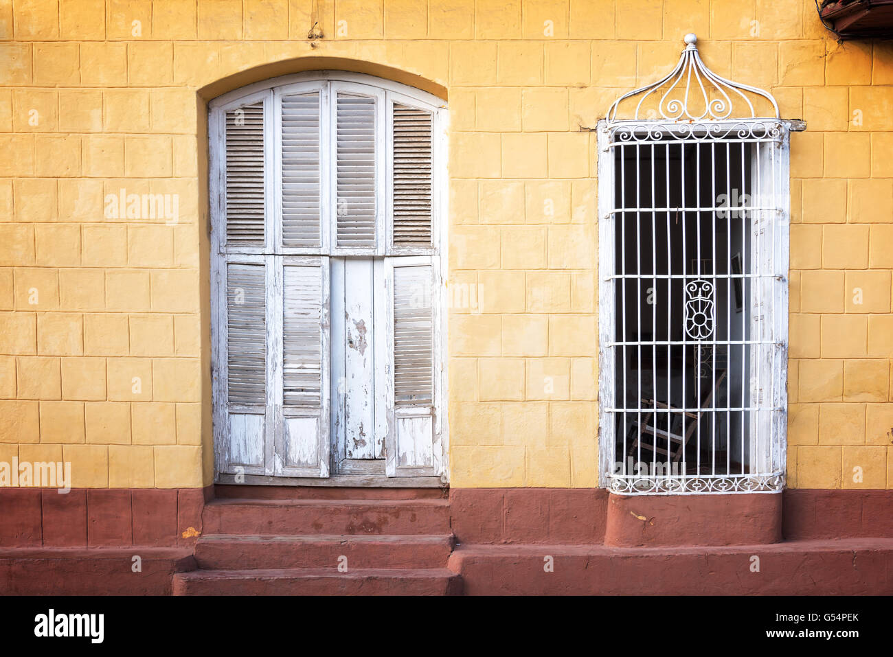 Colorful house facade in a street of Trinidad, Cuba Stock Photo