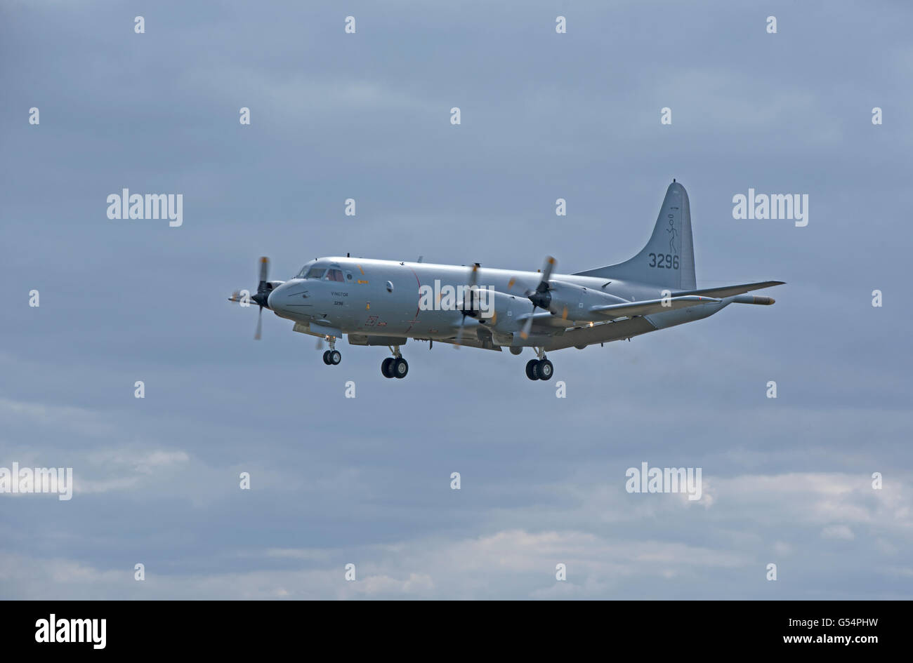 Norwegian Air Force Lockheed P-3C Orion (3296 Vingtor) Approaching RAF Lossiemouth, Scotland.  SCO 10,5 Stock Photo