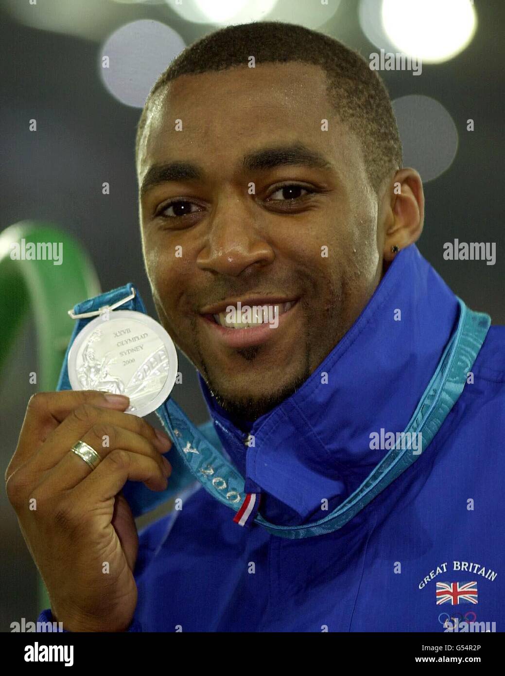 Great Britains Darren Campbell With The Silver Medal He Won In The Mens 200m Final At The 