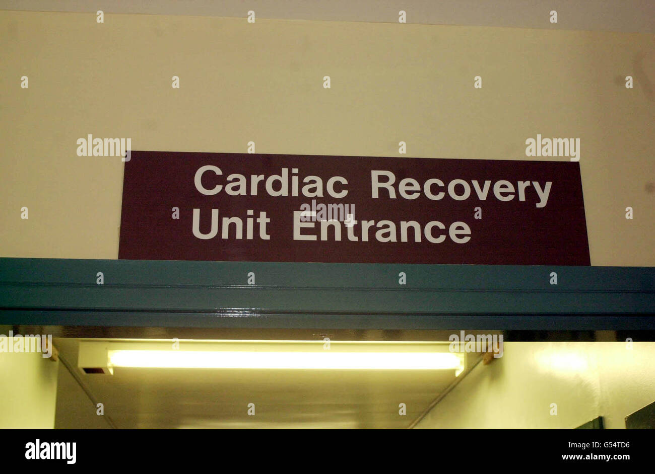Sign at the entrance of the Cardiac Recovery Unit at John Radcliffe Hospital. Coroner, Nicholas