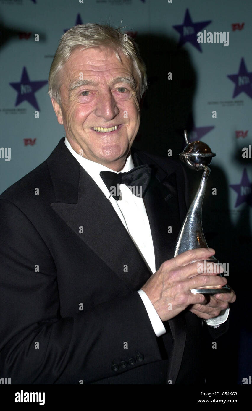 Television personality Michael Parkinson with his award for Best Talk Show, at the National Television Awards 2000 held at the Royal Albert Hall, in London. Stock Photo