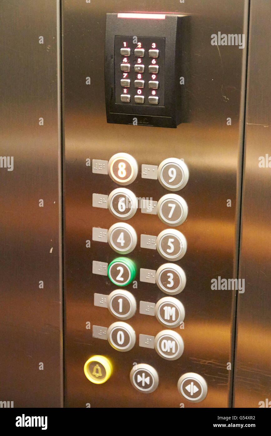 Elevator control panel with security keypad Stock Photo