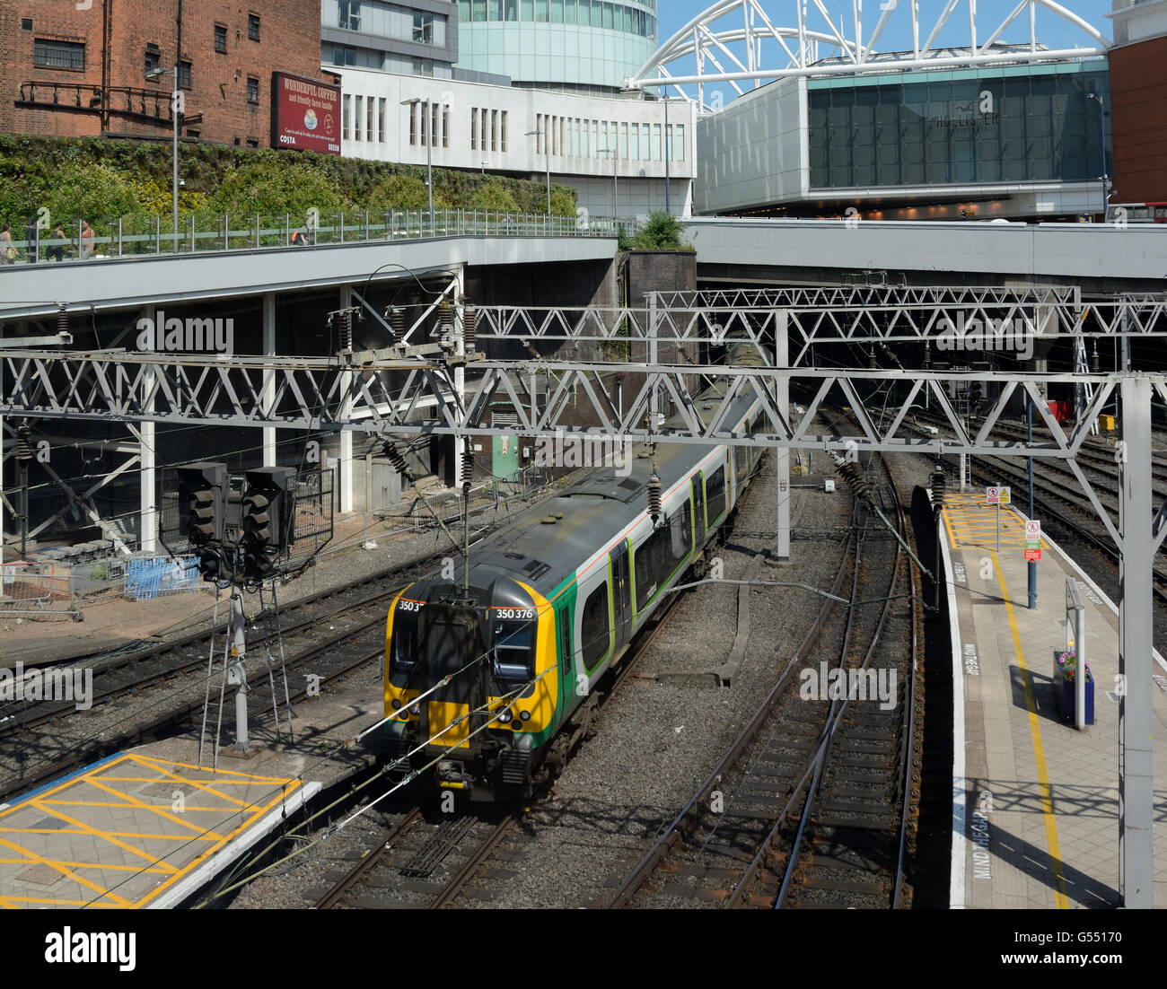 Train arriving at New Street railway station, Birmingham, England, UK,