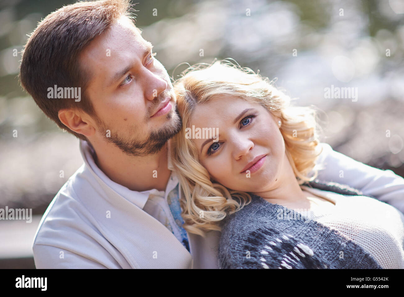 Close up portrait of happy smiling couple in love Stock Photo