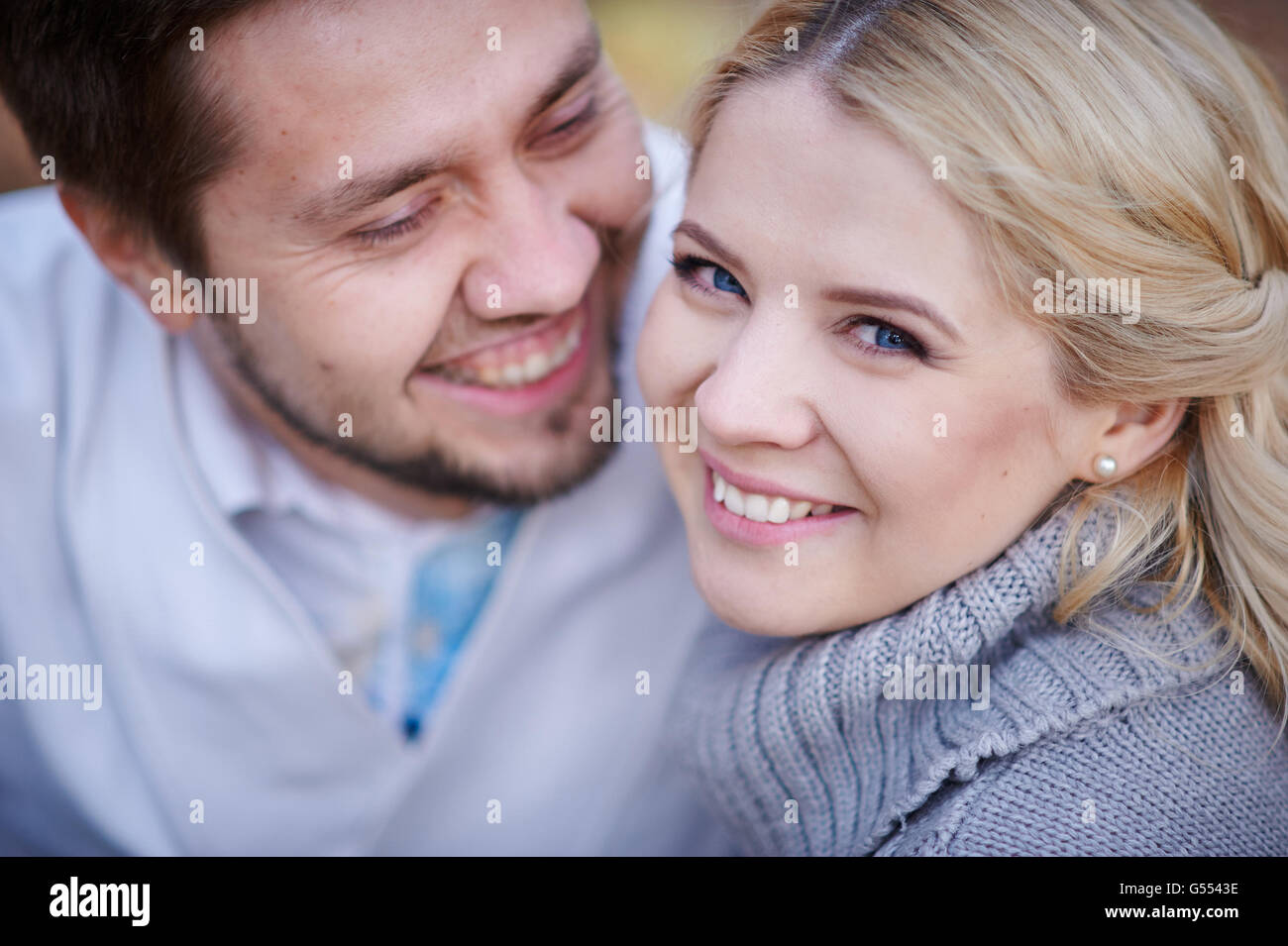 Close up portrait of happy smiling couple in love Stock Photo