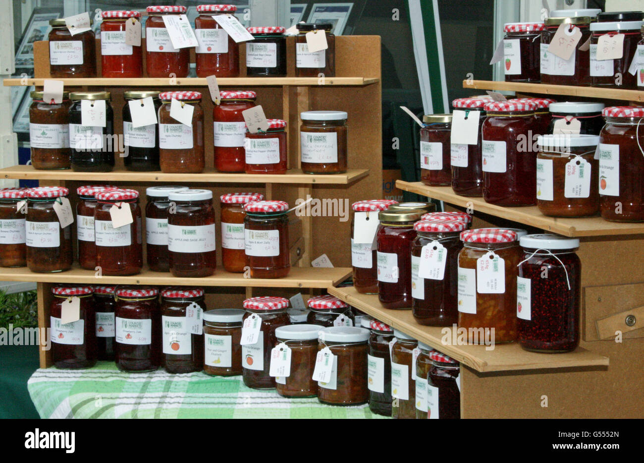 Home made jam for a craft market on a stand Stock Photo Alamy