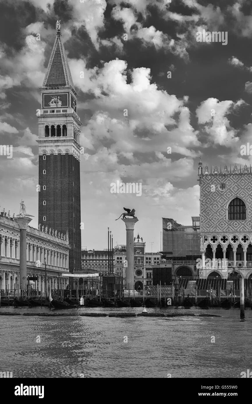 The Campanile di San Marco, Piazzetta di San Marco and the Doge's Palace from the Bacino di San Marco, Venice, Italy Stock Photo
