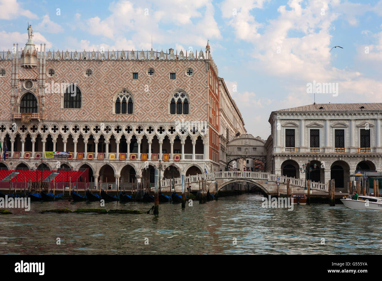 The Doge's Palace and the Bridge of Sighs from the Bacino di San Marco, Venice, Italy Stock Photo