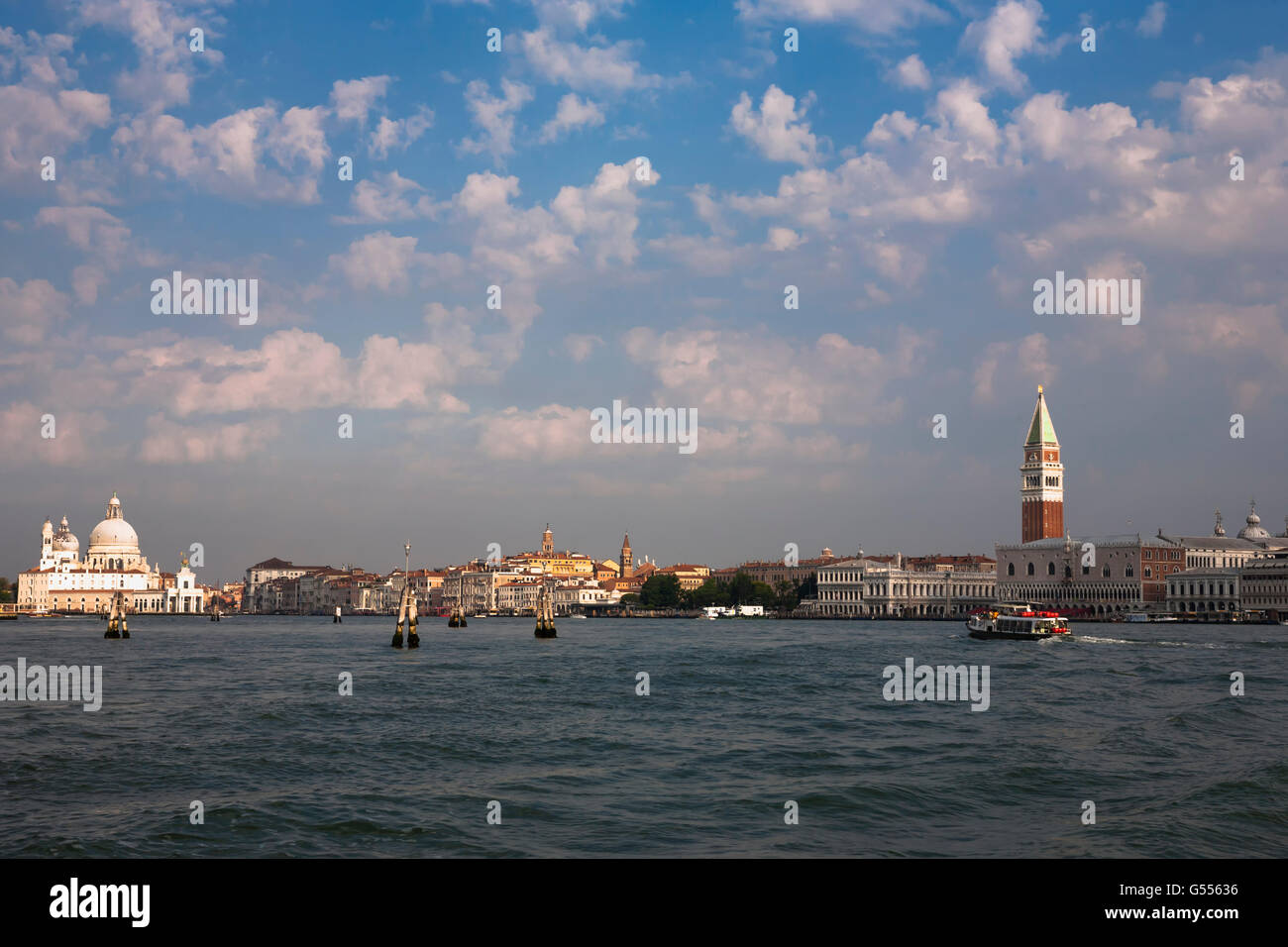 The classic first view of Venice when arriving by sea: the Bacino di San Marco, Venice, Italy Stock Photo