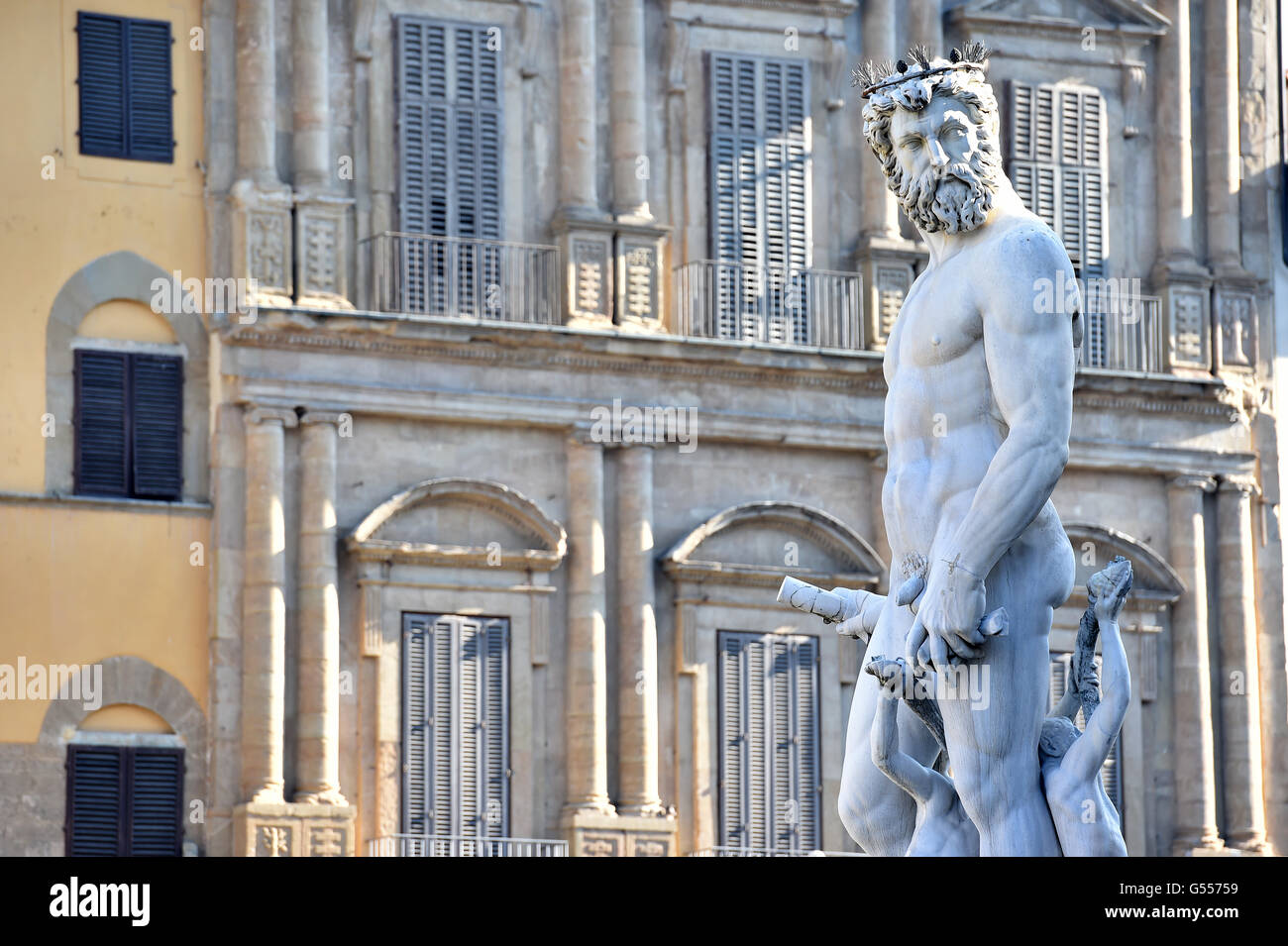 Statue of Neptune above the fountain in the Piazza della Signoria