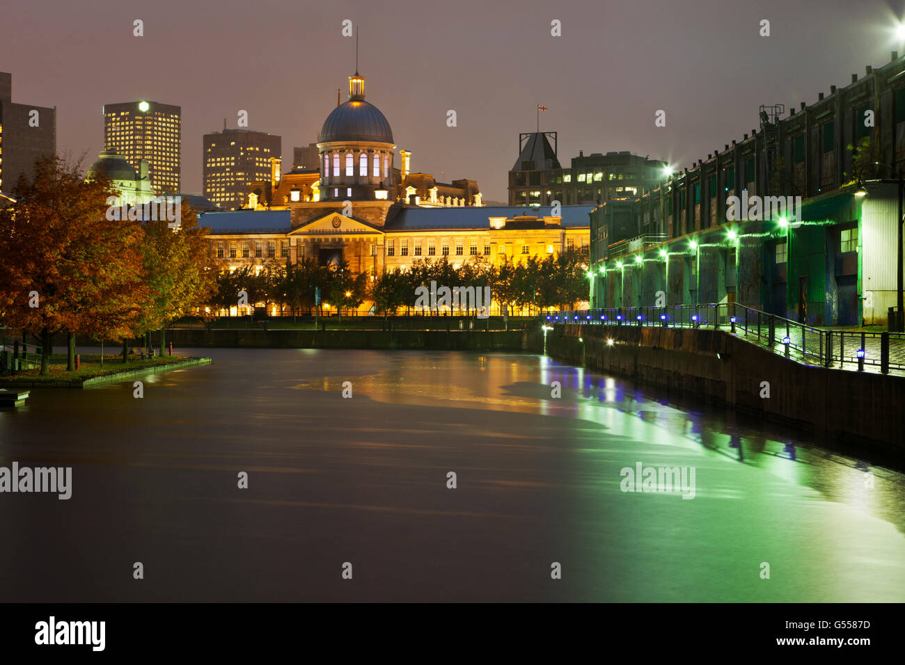 Old port area, Montreal, Quebec, Canada: Bonsecours Market (Marche Bonsecours), office buildings, old warehouse Stock Photo