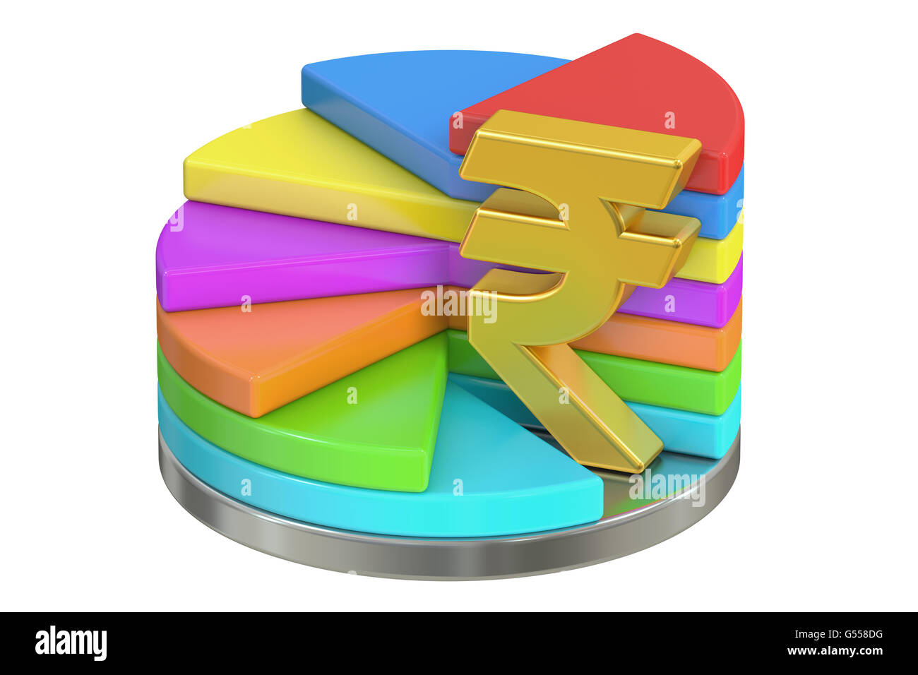 pie diagram with rupee symbol, finance concept. 3D rendering isolated ...