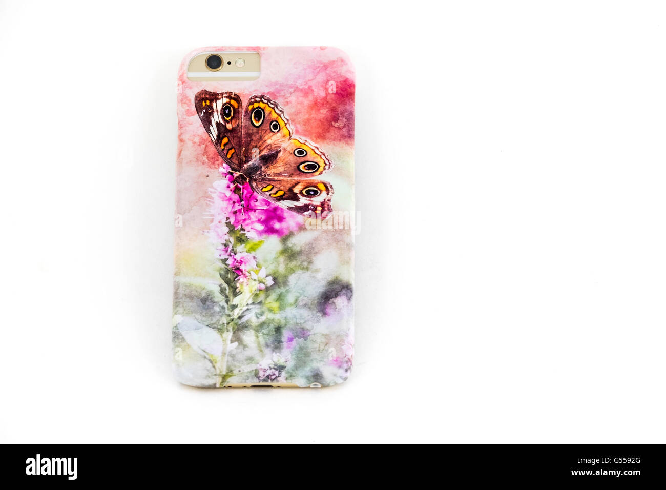 An artistic owner-designed personalized phone case for the iPhone 6s. Cutout. Stock Photo