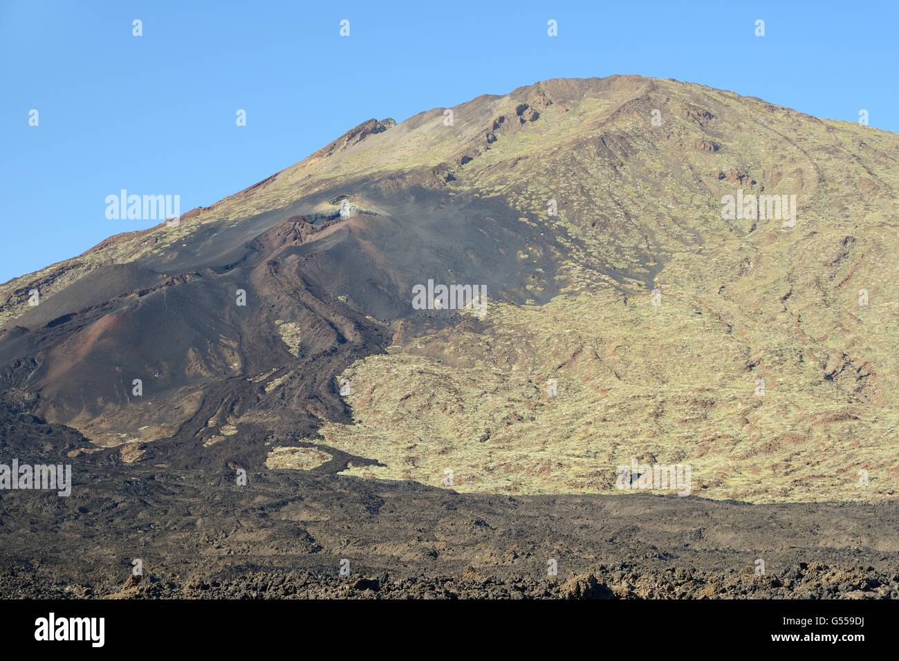 Volcanic lava flows from the 'Old Peak / Pico Viejo' of Mount Teide, Teide National Park, Tenerife, Canary Islands, May. Stock Photo