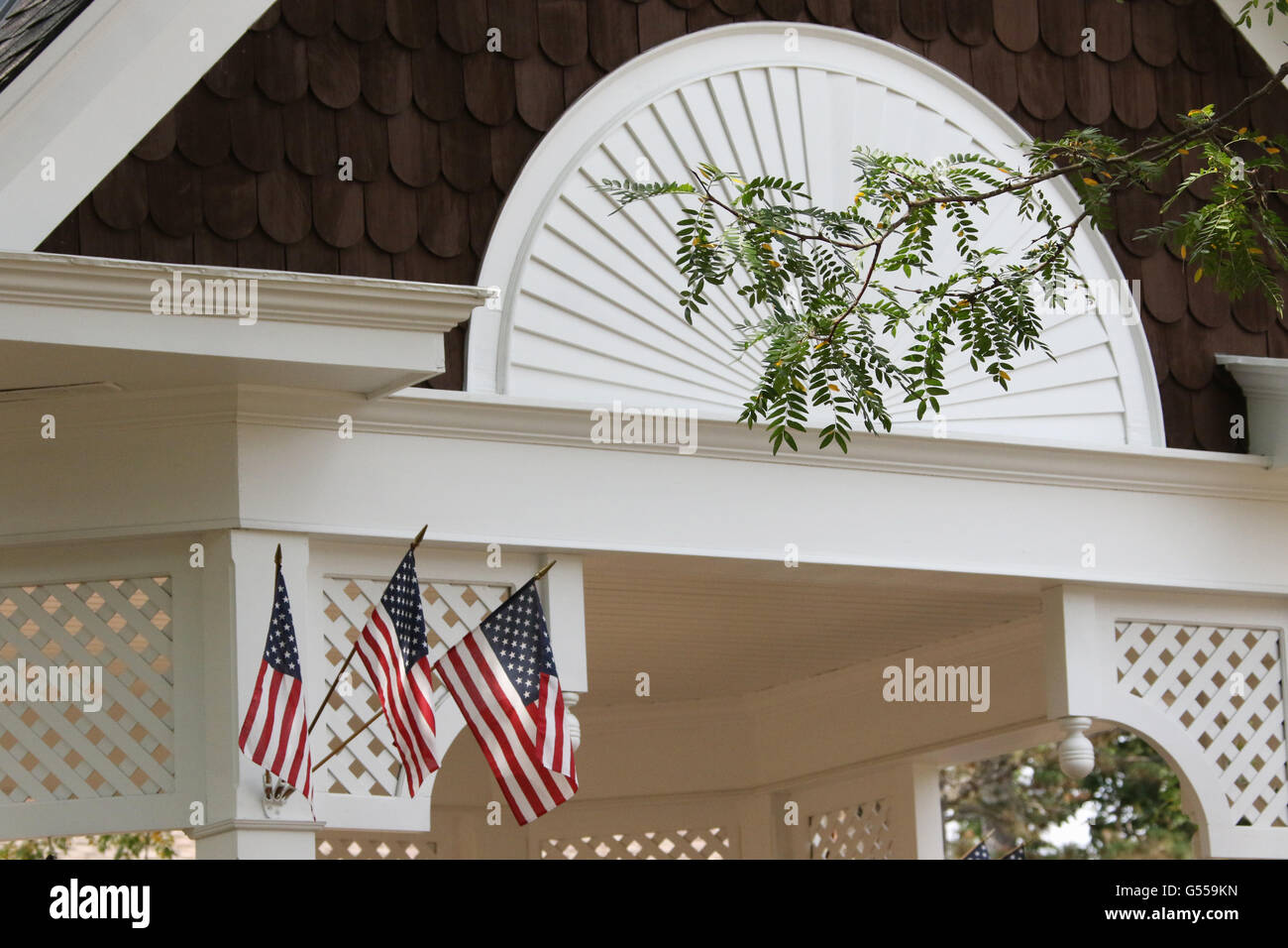 Gazebo with American Flags Close Up. Western Reserve Village. Canfield