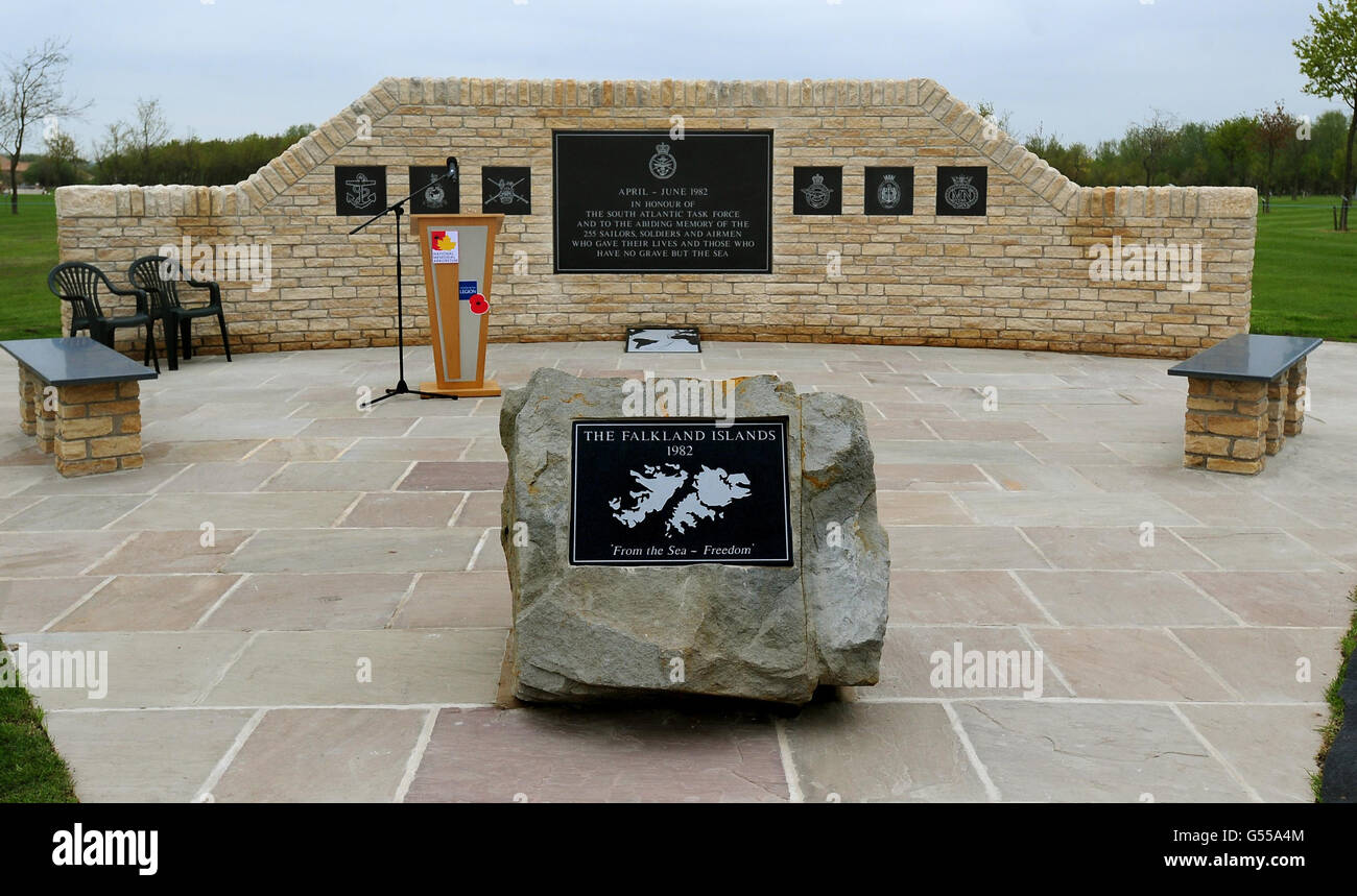 The new memorial commemorating the 255 British servicemen who died in the Falklands War, at the National Memorial Arboretum in Staffordshire. Stock Photo