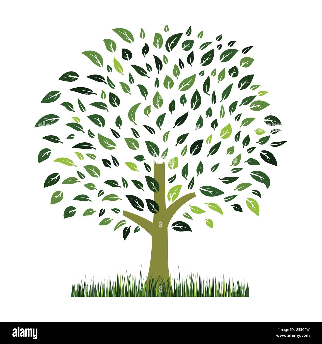 green grass and tree with leaves summer vector design illustration Stock Vector