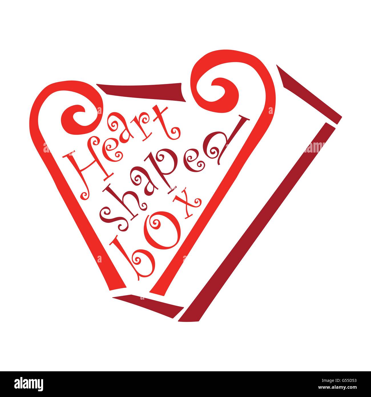 heart shaped box calligraphic text in curly heart symbol box romance vector illustration Stock