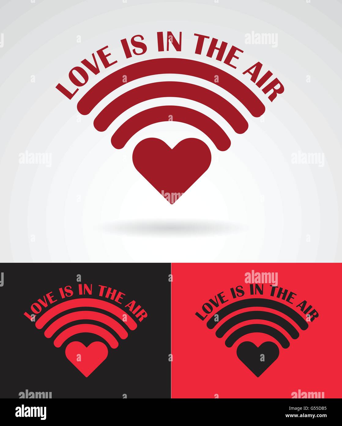 heart symbol as wireless connection with love is in the air slogan love concept vector design illustration Stock Vector