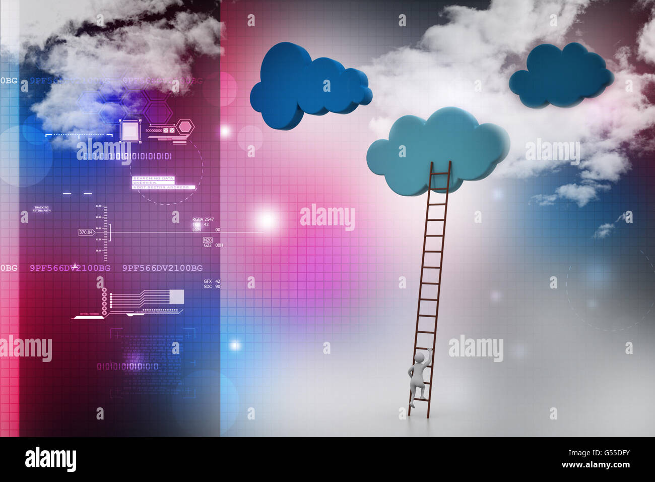 a competition concept, clouds with ladders Stock Photo