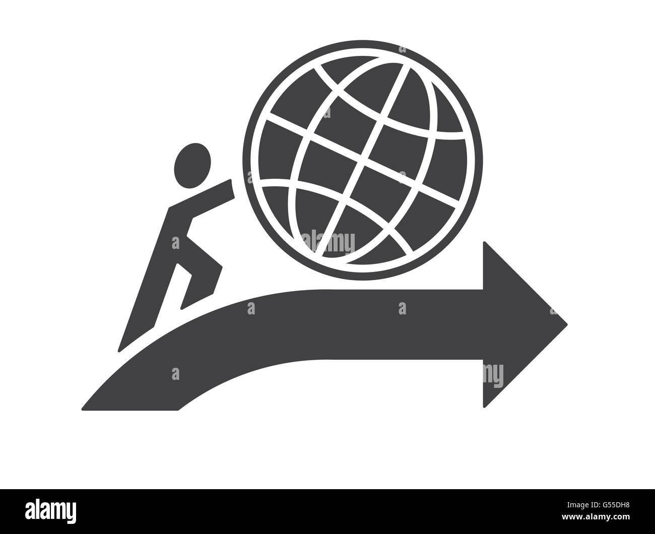 abstract human symbol pushing earth up as moving progress ahead concept vector illustration isolated on white Stock Vector