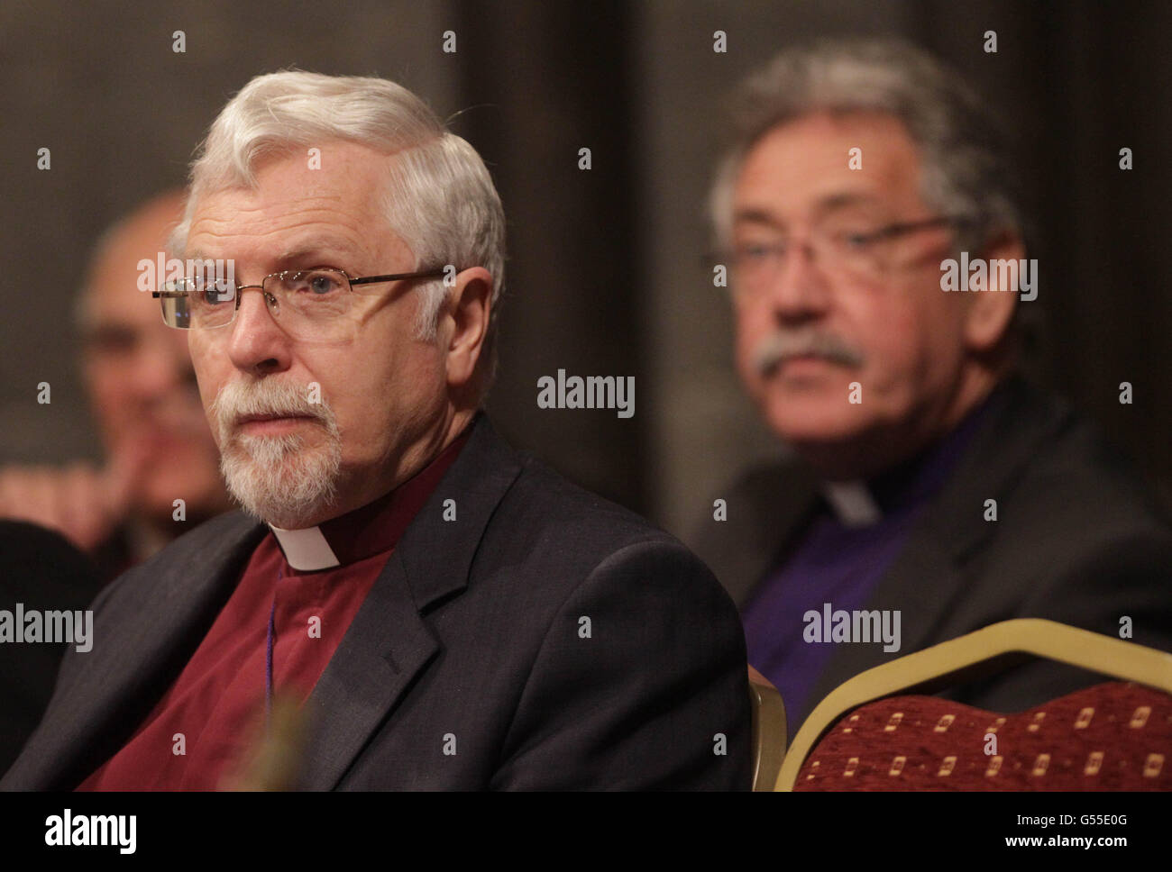 (Left to right) Bishop of Down and Dromore The Rt Revd Harold Miller and Bishop Of Limerick Killaloe And Ardfert The Rt Revd Trevor Russell Williams at the General Synod in Christ Church Cathedral, Dublin. Stock Photo