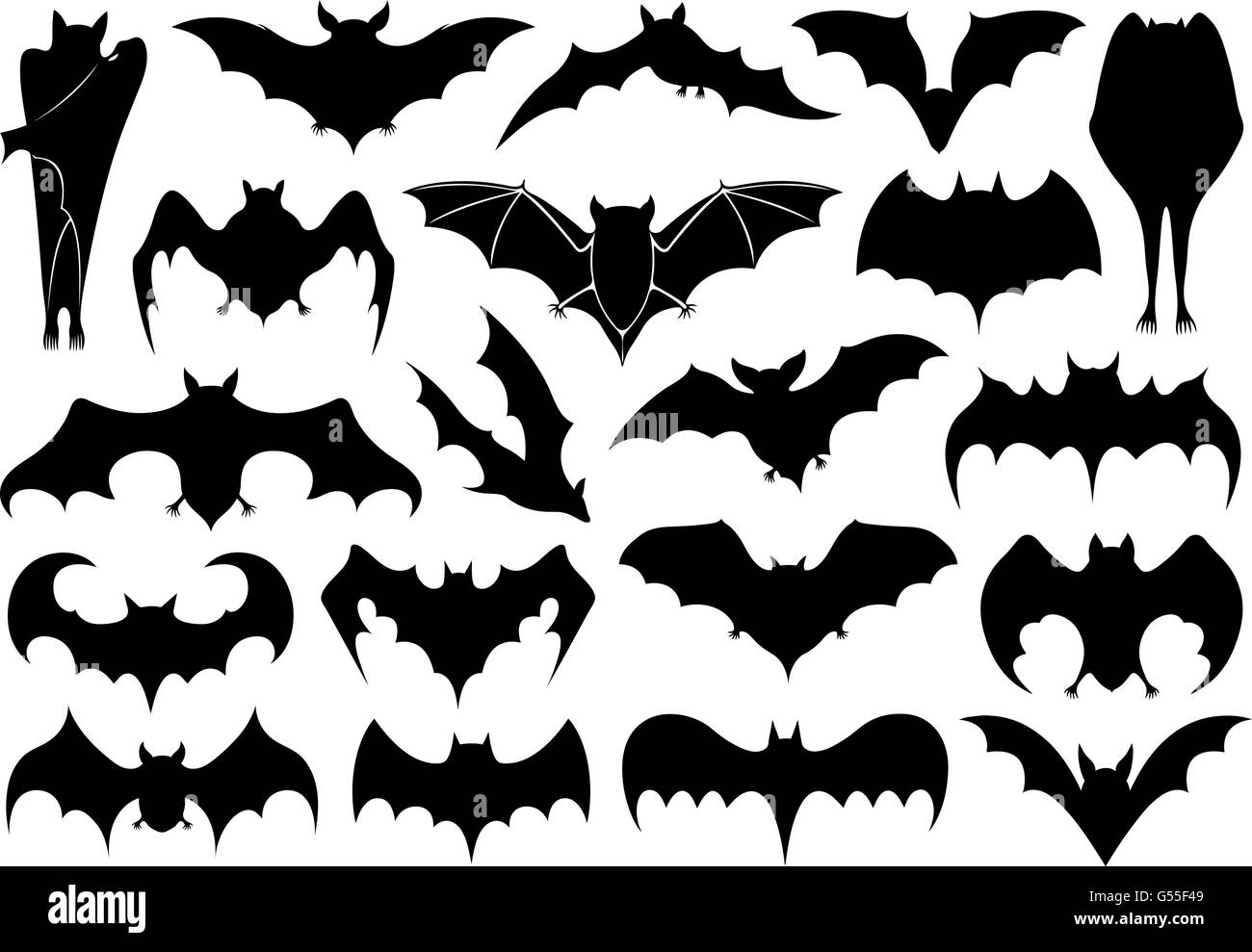 Set of different bats isolated on white Stock Vector