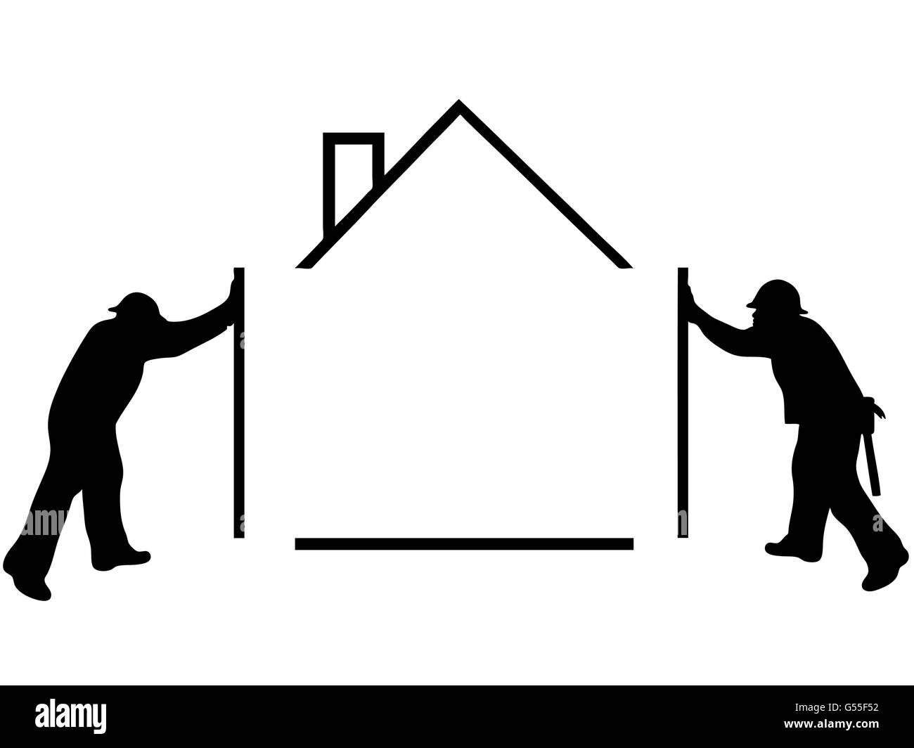 Silhouette of man building a house Stock Vector