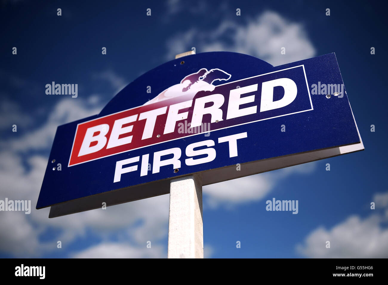 General view of a Betfred branded first place sign in the winner's ...