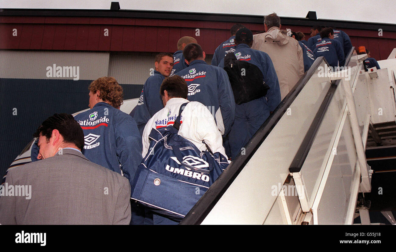 England soccer squad boarding a flight to Helsinki at Luton Airport