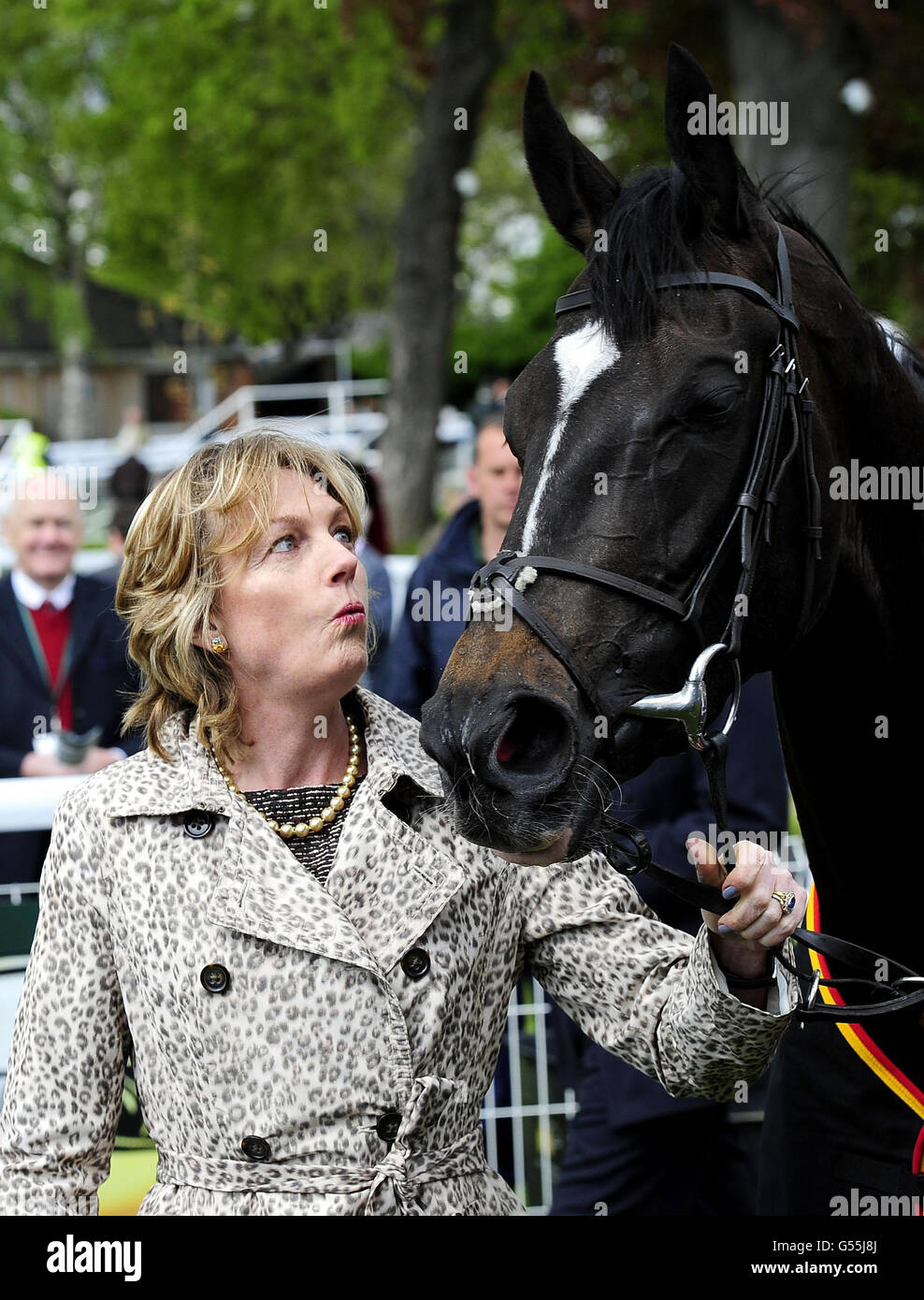Lady Lloyd Webber with The Fugue owned by her husband after her victory in the Tattersalls Musidora Stakes during the Tattersalls Musidora Stakes Day at York Racecourse, York. Stock Photo