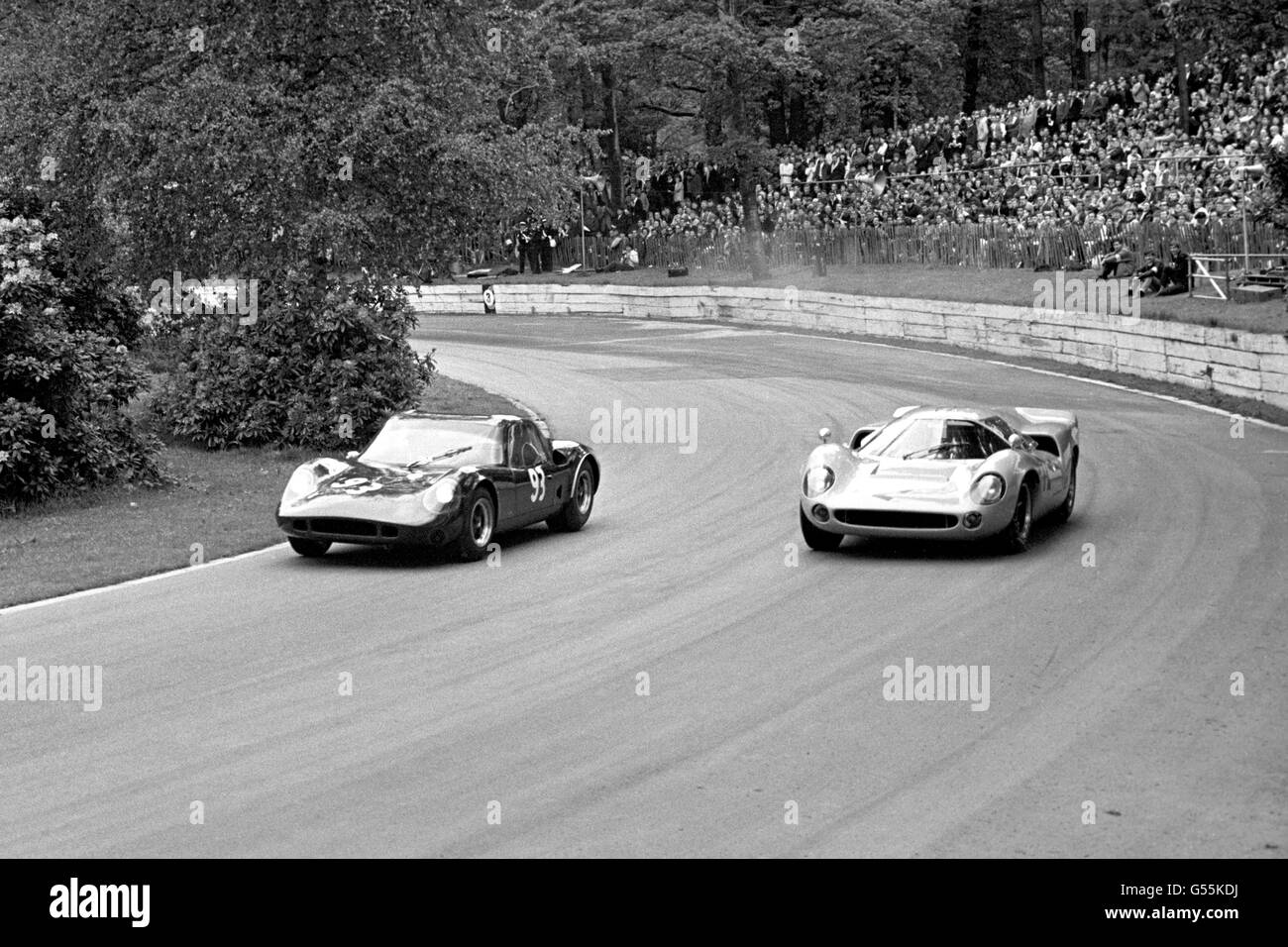 Chevron GT driver Brian Redman (No.93) leads the Anerley Trophy Race from the Lola 70 Mk3 GT of Mike De Udy. Redman went on to claim a close victory Stock Photo