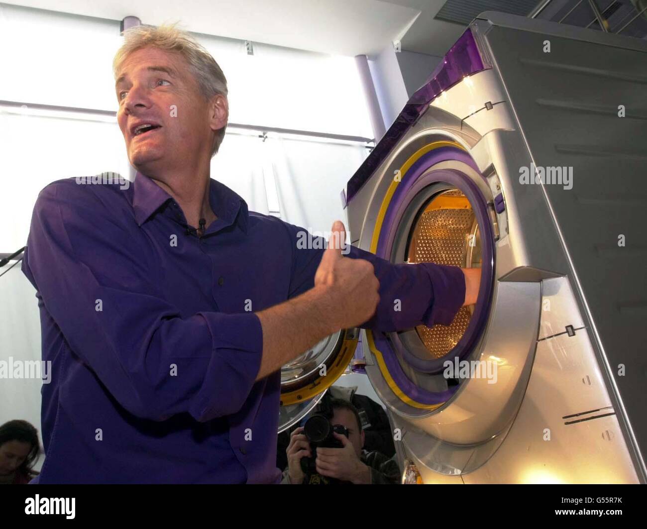 Inventor James Dyson with his new Dyson Contrarotator washing machine which  he launched at his Wiltshire headquarters Stock Photo - Alamy