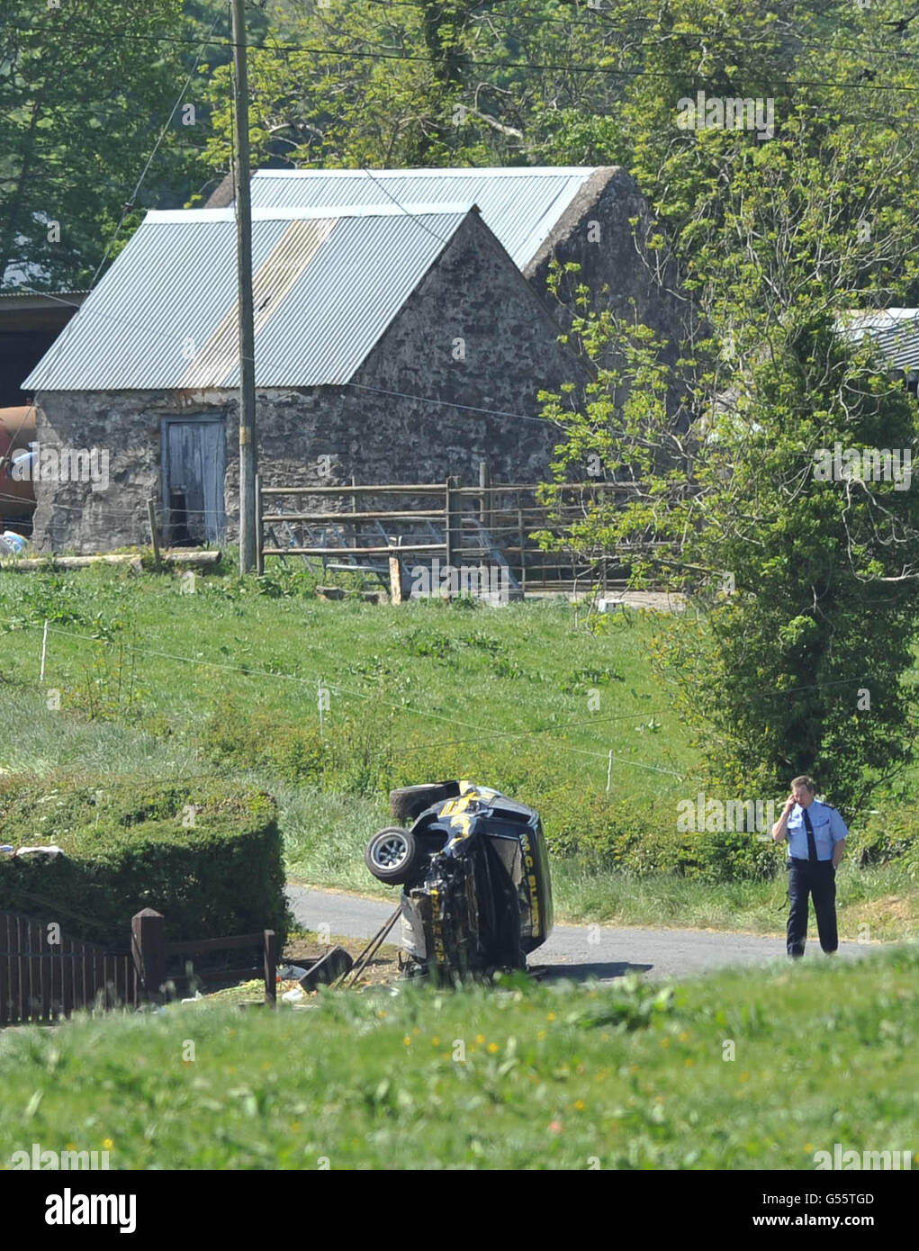 Gardai at the scene in Co Cavan where two spectators have been killed and several others injured at a rally race in Ireland. Stock Photo