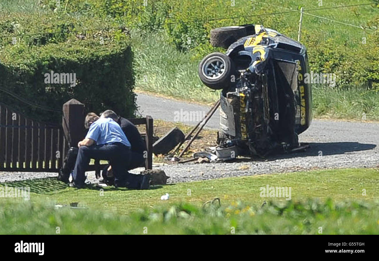 Gardai at the scene in Co Cavan where two spectators have been killed and several others injured at a rally race in Ireland. Stock Photo